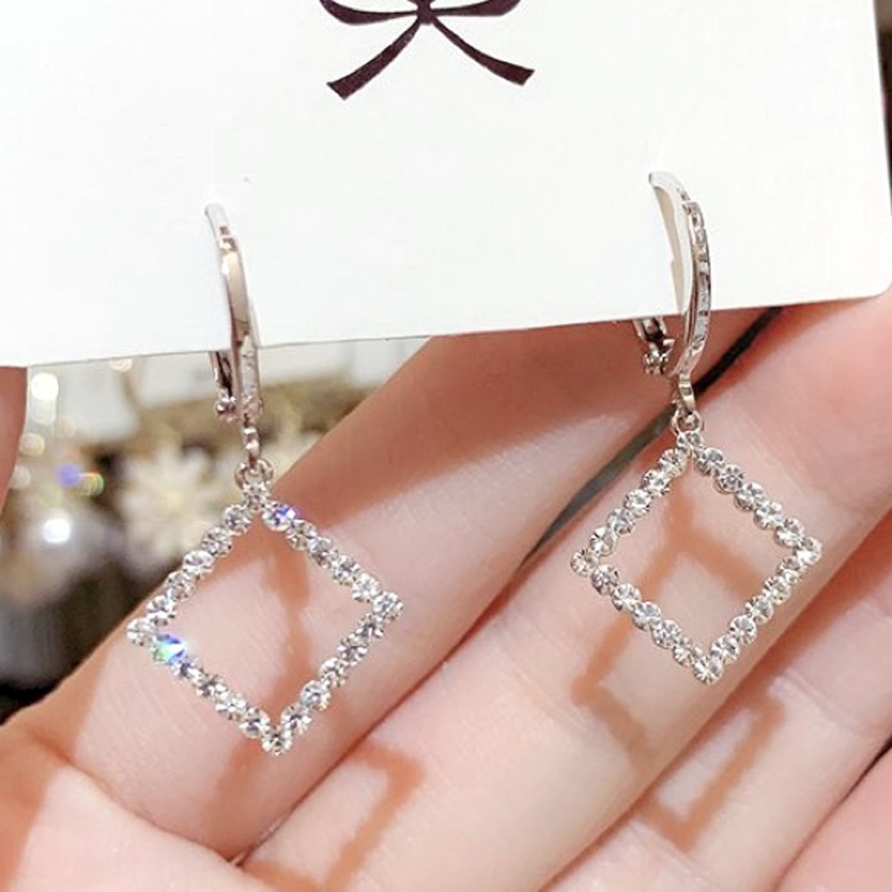 Rhinestone Square Drop Earrings